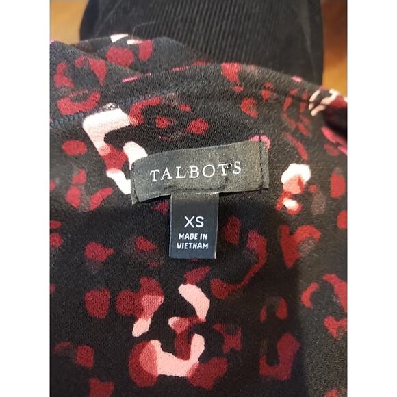 Talbots Midi Dress Women's XS Black Pink Ditsy Floral Fit & Flare Stretch Luxury - Picture 9 of 9